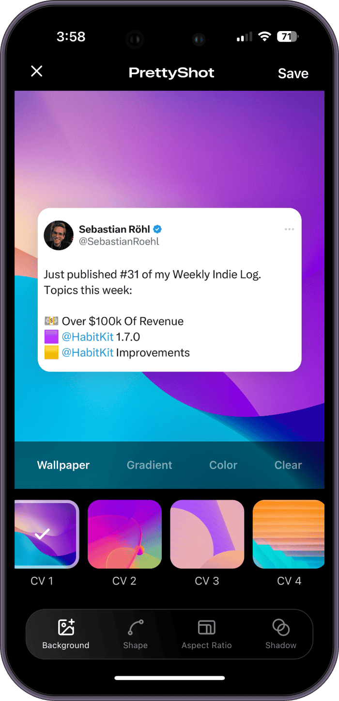 Screenshot with generous padding, rounded corners, and a soft shadow